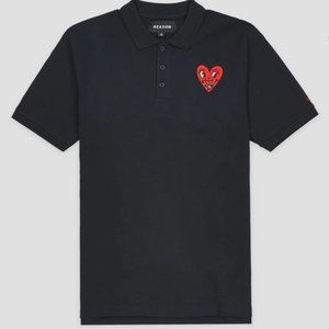 NWT Reason Keith Haring Heart Logo Polo - Black Size Large